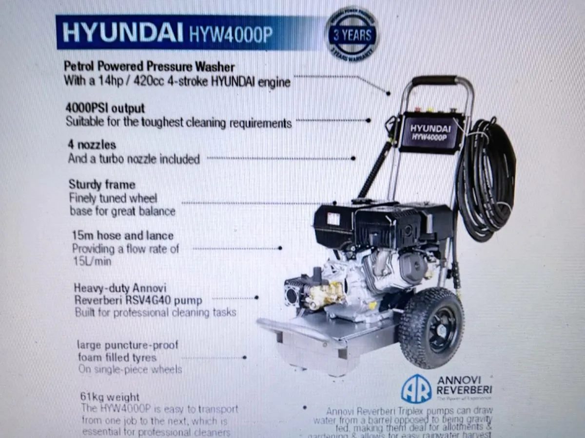PETROL WASHER HYUNDAI 4000PSI  4.8 GOOGLE REVIEWS - Image 1