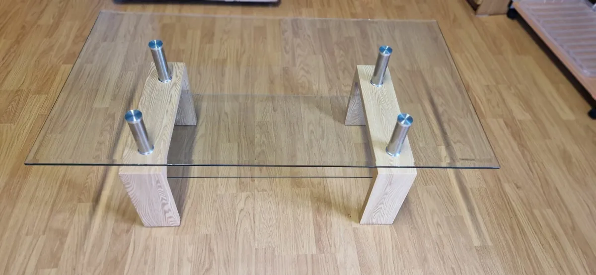 Coffee Table  Glass & Oak - Image 4