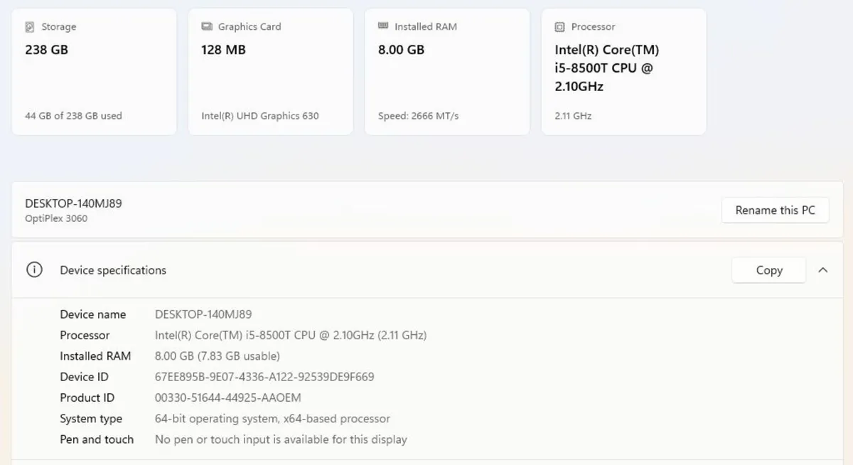 Dell Optiplex 3060 MFF i5/8GB/250SSD/Win 11 - Image 3