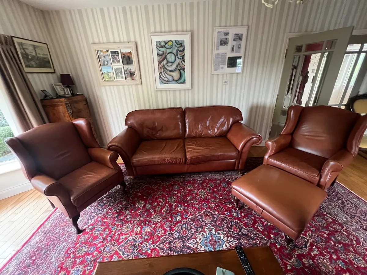 Genuine Laura Ashley three piece leather suite - Image 1