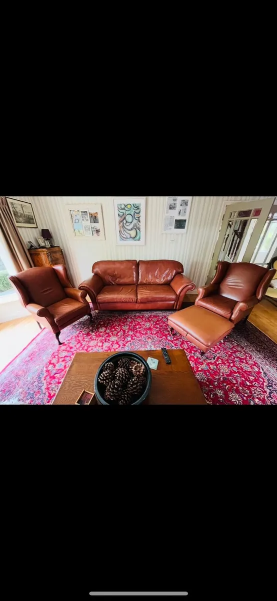 Genuine Laura Ashley three piece leather suite - Image 3