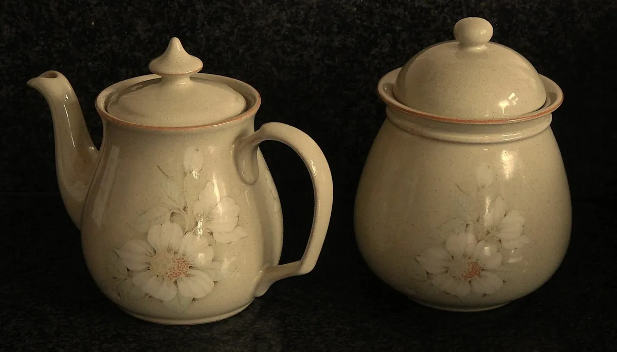 Denby Daybreak Design Teapot & Biscuit Barrel - Image 1