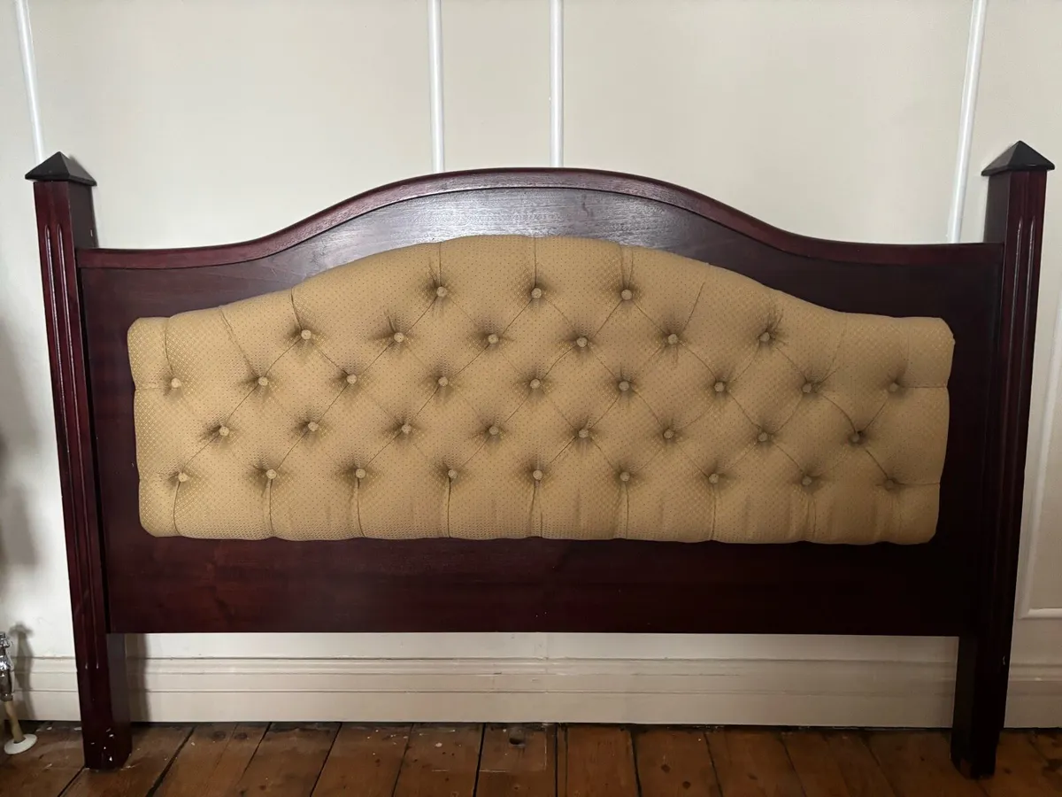 Mahogany double headboard gold upholstery - Image 2