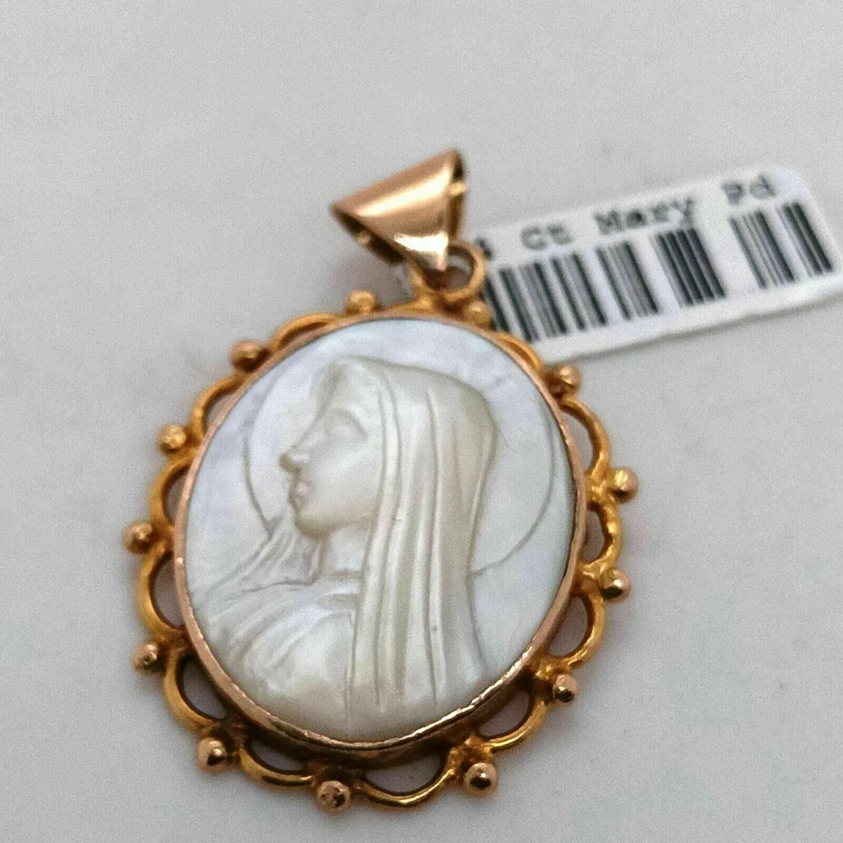 14k Gold & Shell Cameo Our Lady , Mary - Image 3