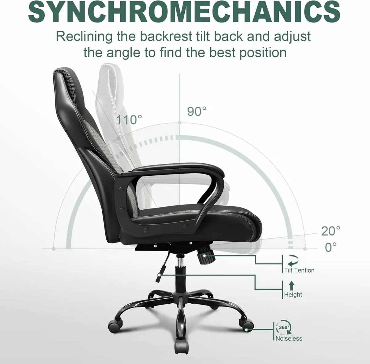 Office Chair, High Back Ergonomic Gaming Grey - Image 3
