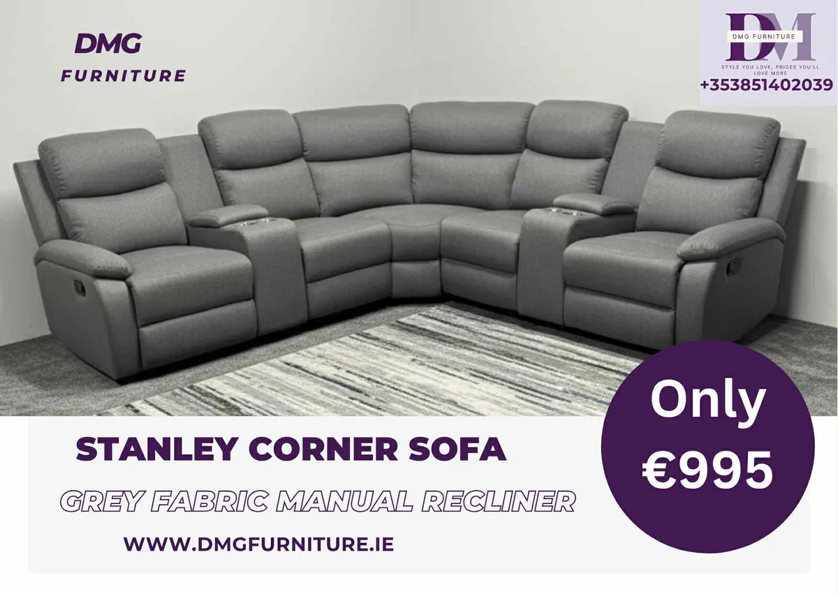 New Stanley Grey Fabric Corner Recliner Sofa - Image 1