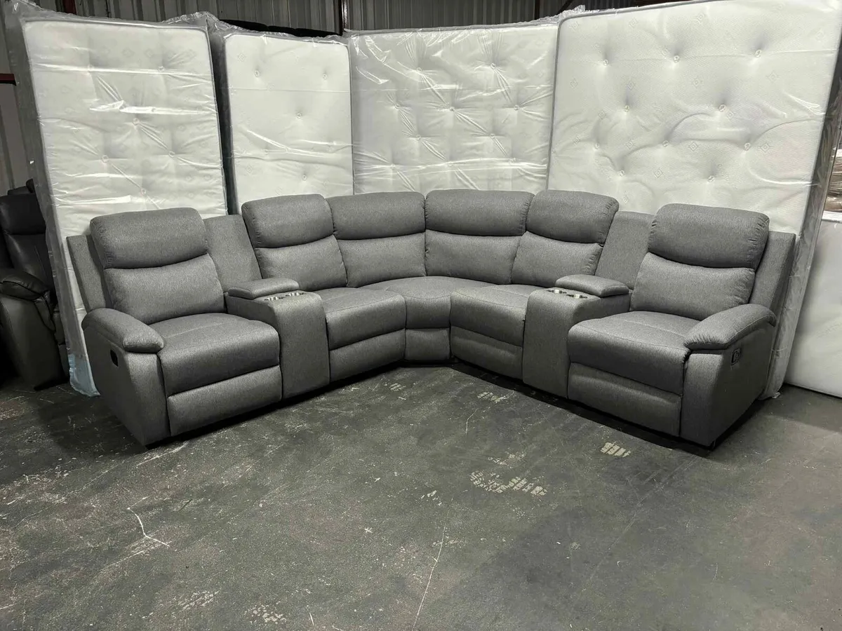 New Stanley Grey Fabric Corner Recliner Sofa - Image 1