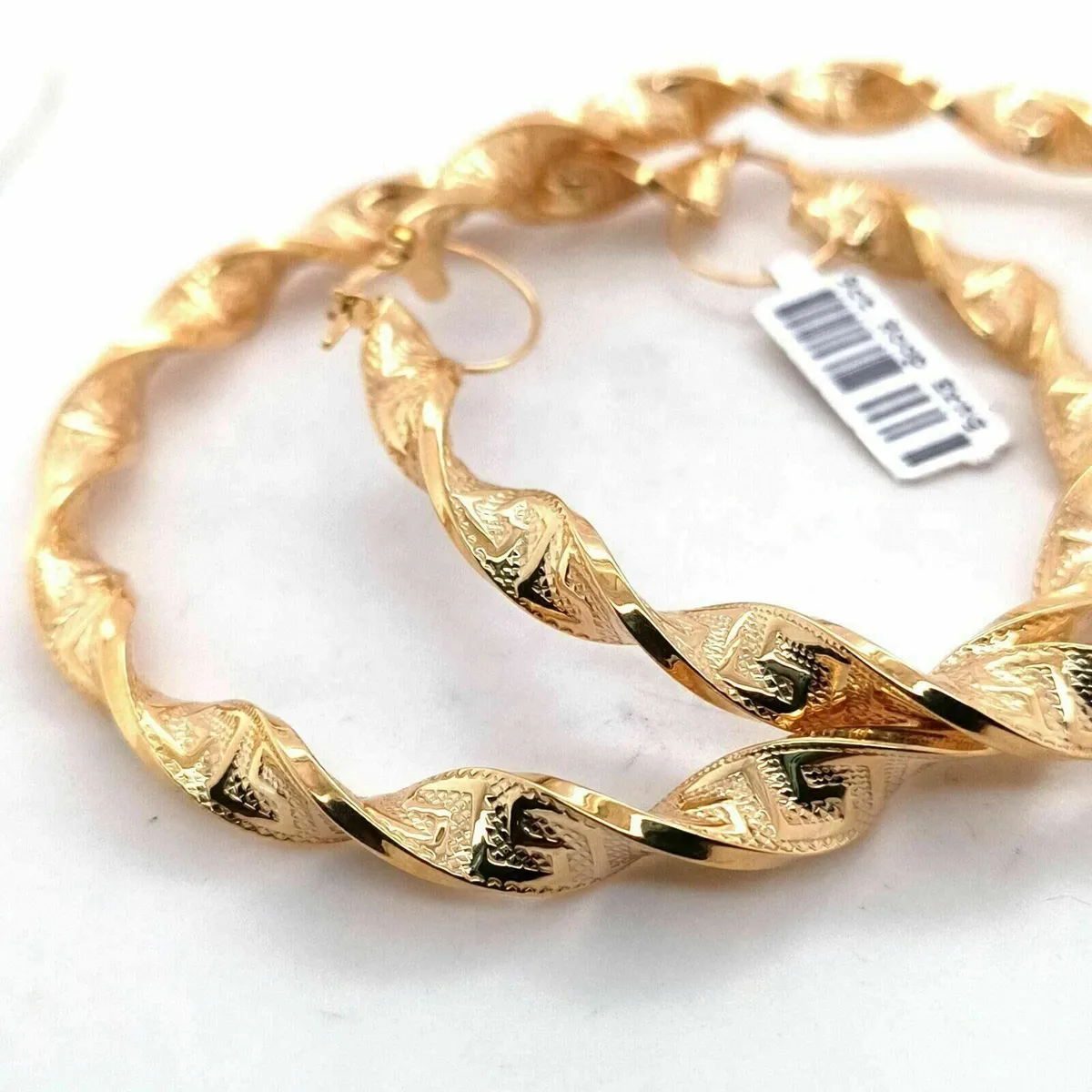 9k Gold Large Hoops Earrings, Greek Key Detail - Image 4