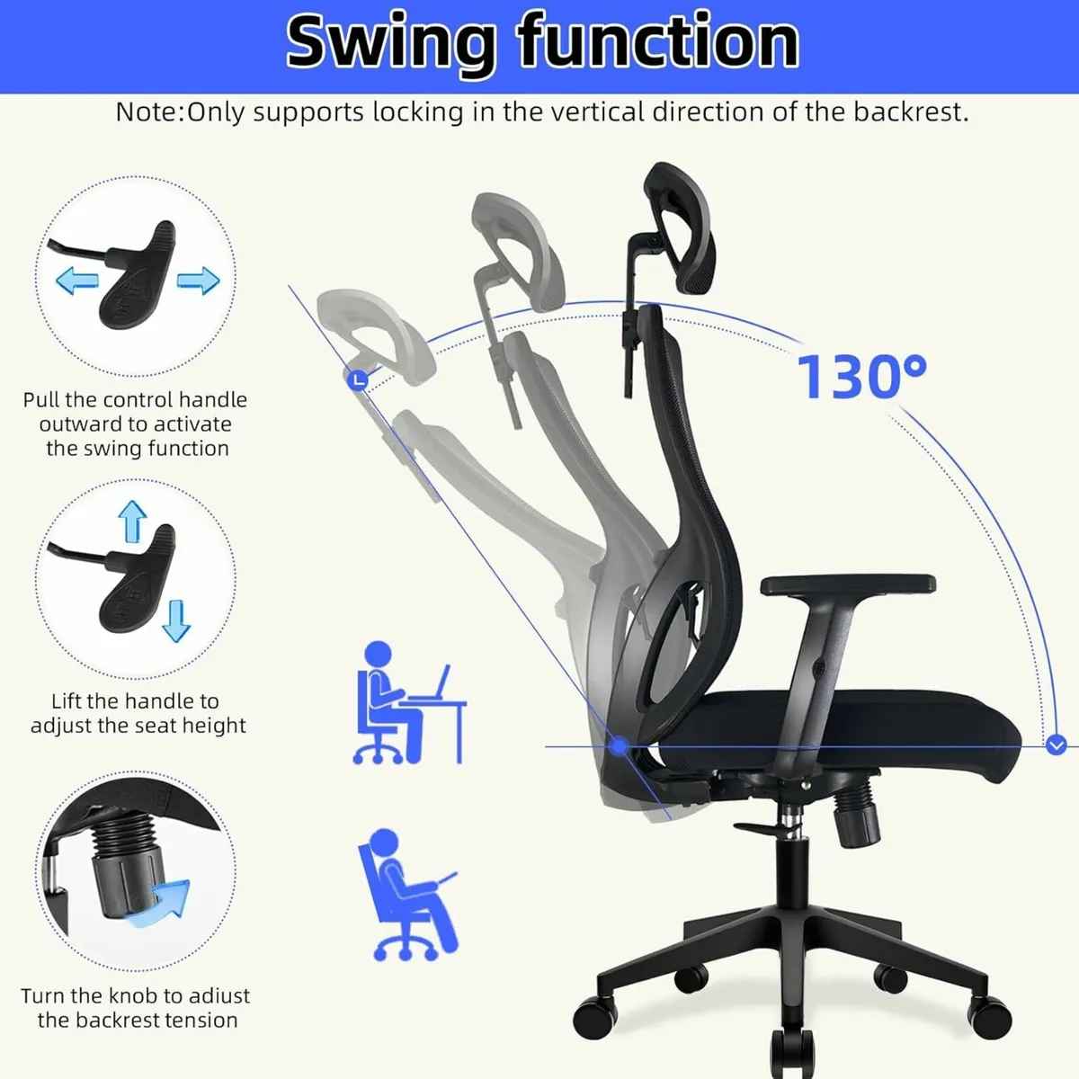 Office Chair, Desk Chair Adjustable Headrest - Image 2