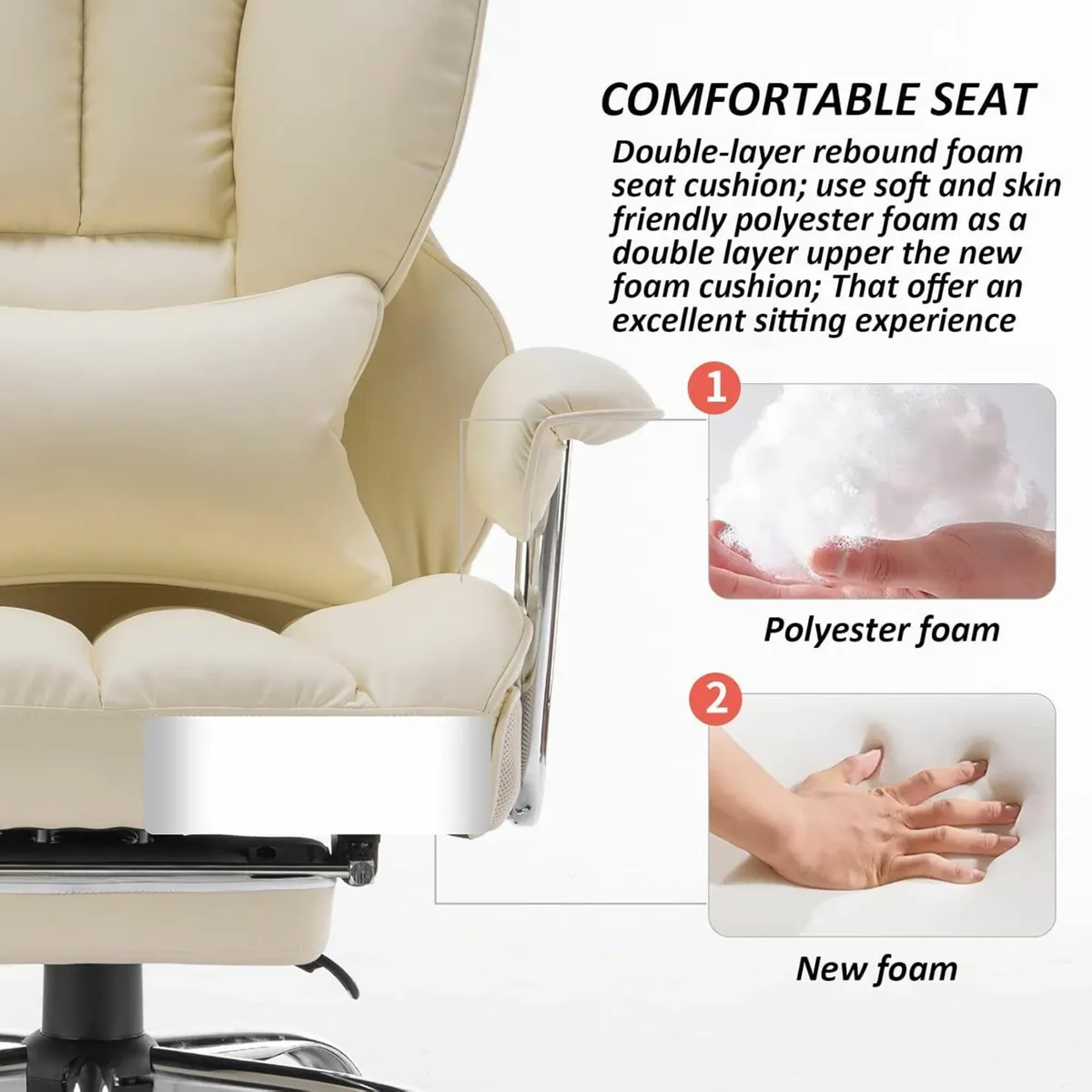 Desk Office Chair High back Ergonomic Beige - Image 2