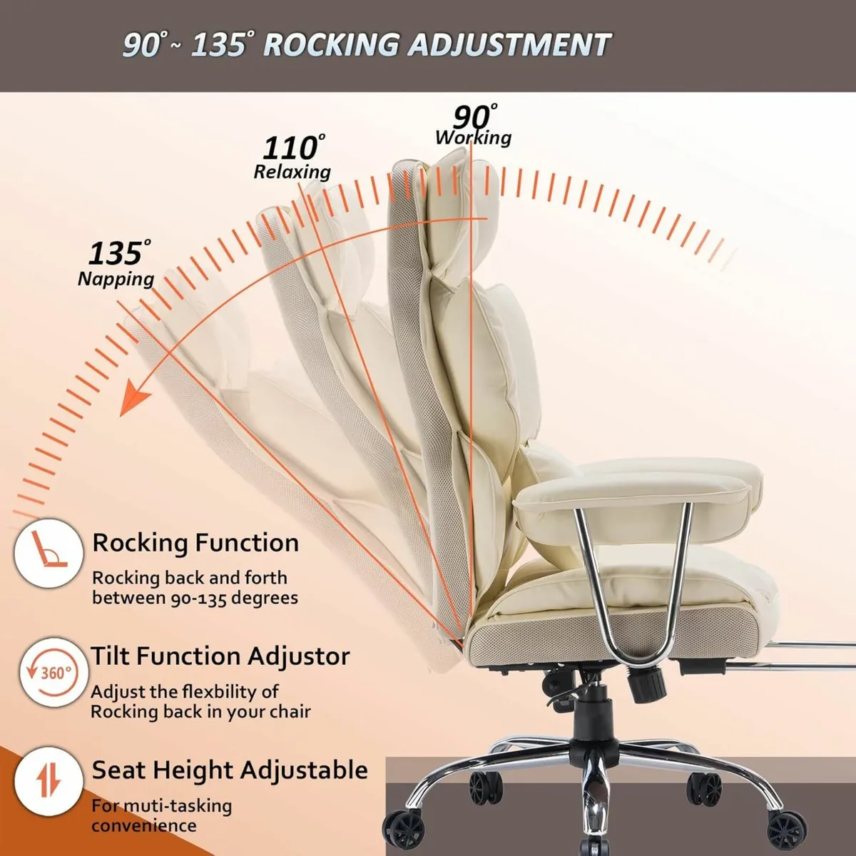 Desk Office Chair High back Ergonomic Beige - Image 4