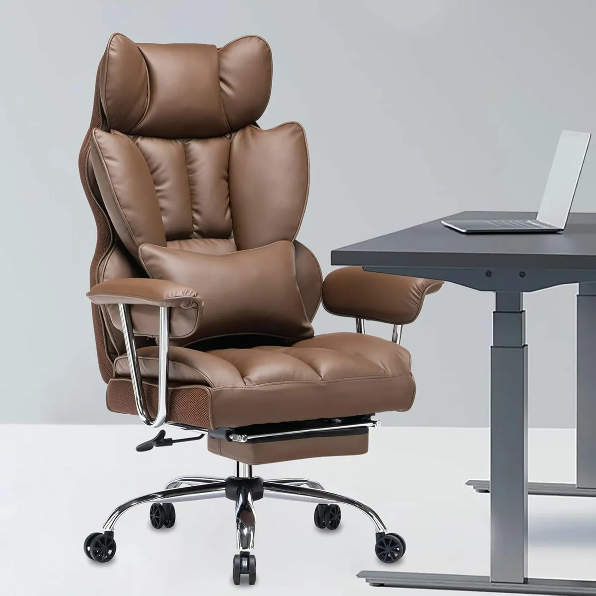 Desk Office Chair, PU Leather Ergonomic Adjustable - Image 1