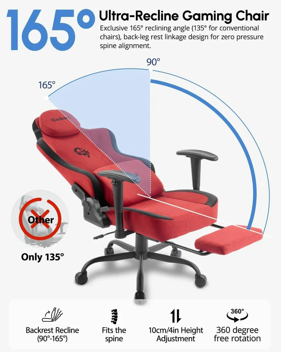 Ergonomic Gaming Chair, High Back Gaming Red - Image 4