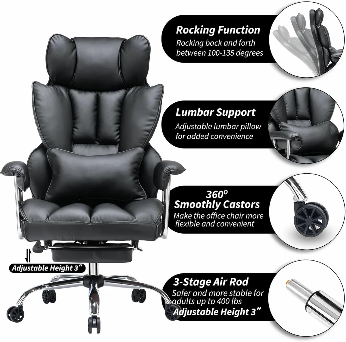 Desk Office Chair high back PU Leather Ergonomic - Image 4