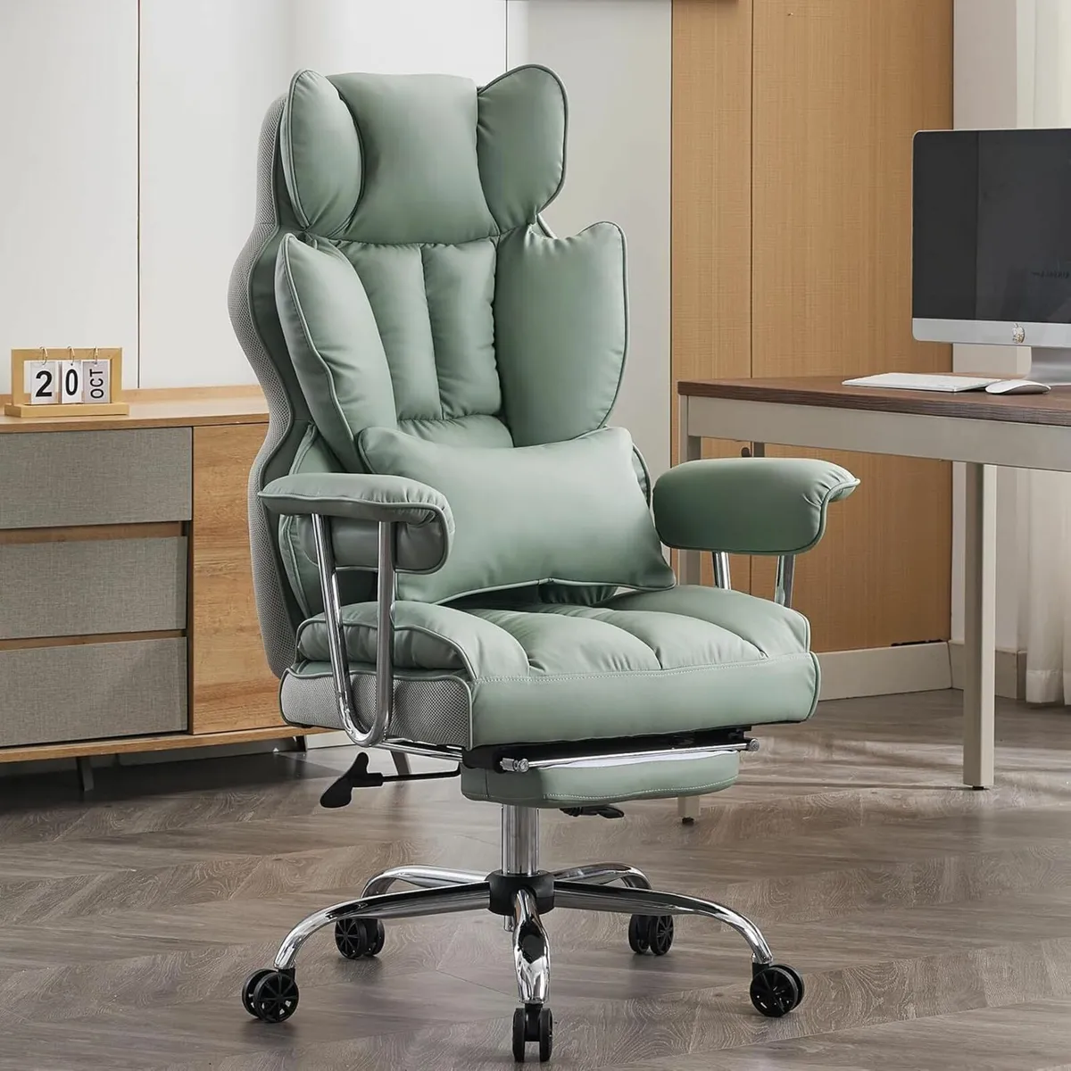 Desk Office Chair Big PU Leather Ergonomic Green - Image 1