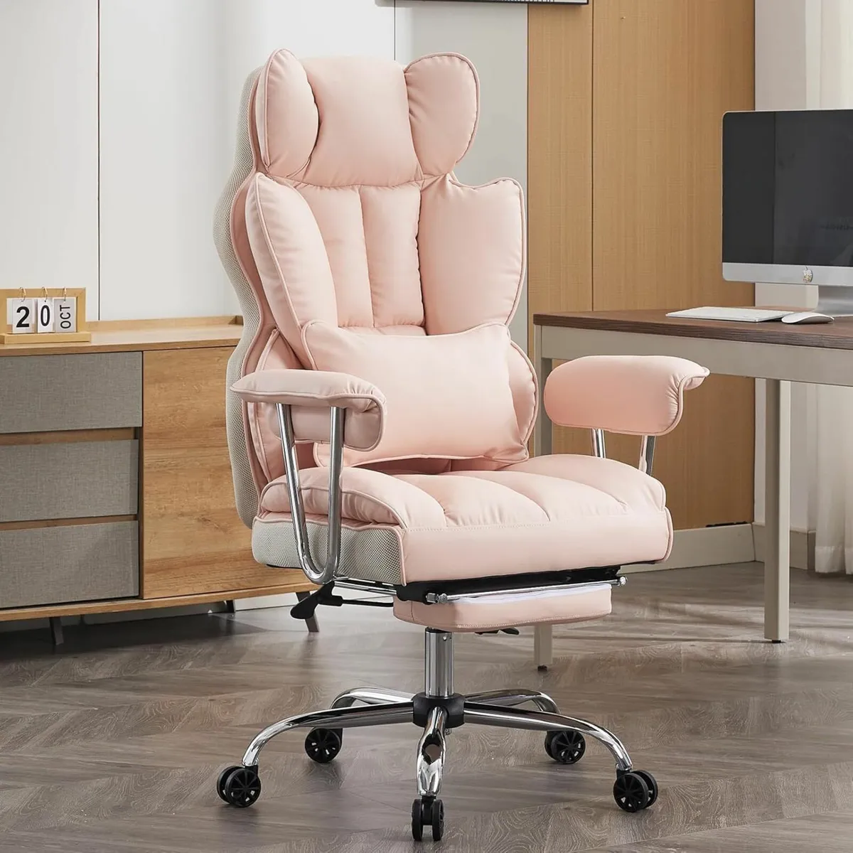 Desk Office Chair, Big PU Leather Ergonomic Pink - Image 1