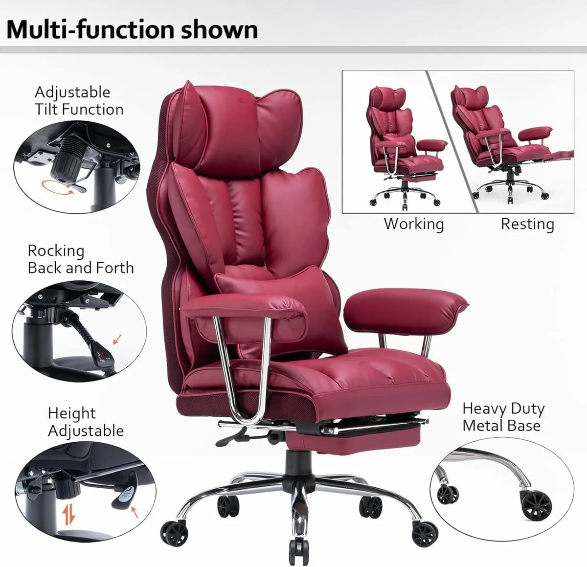 Desk Office Chair Big Ergonomic Office Chair Red - Image 3