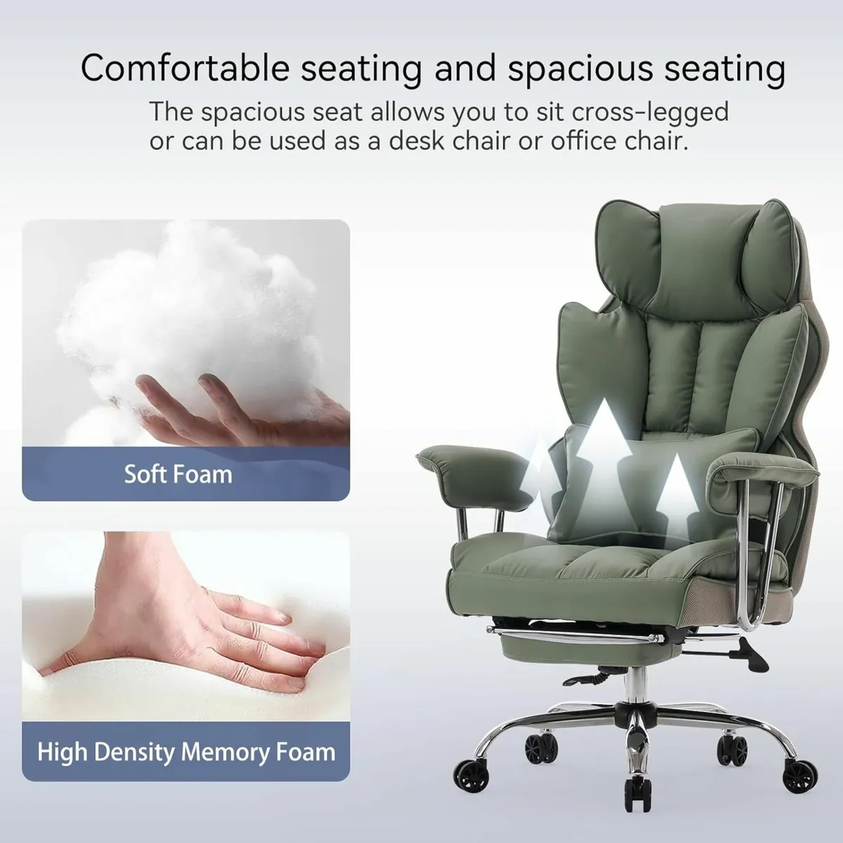 Desk Office Chair Big PU Leather Ergonomic Green - Image 2