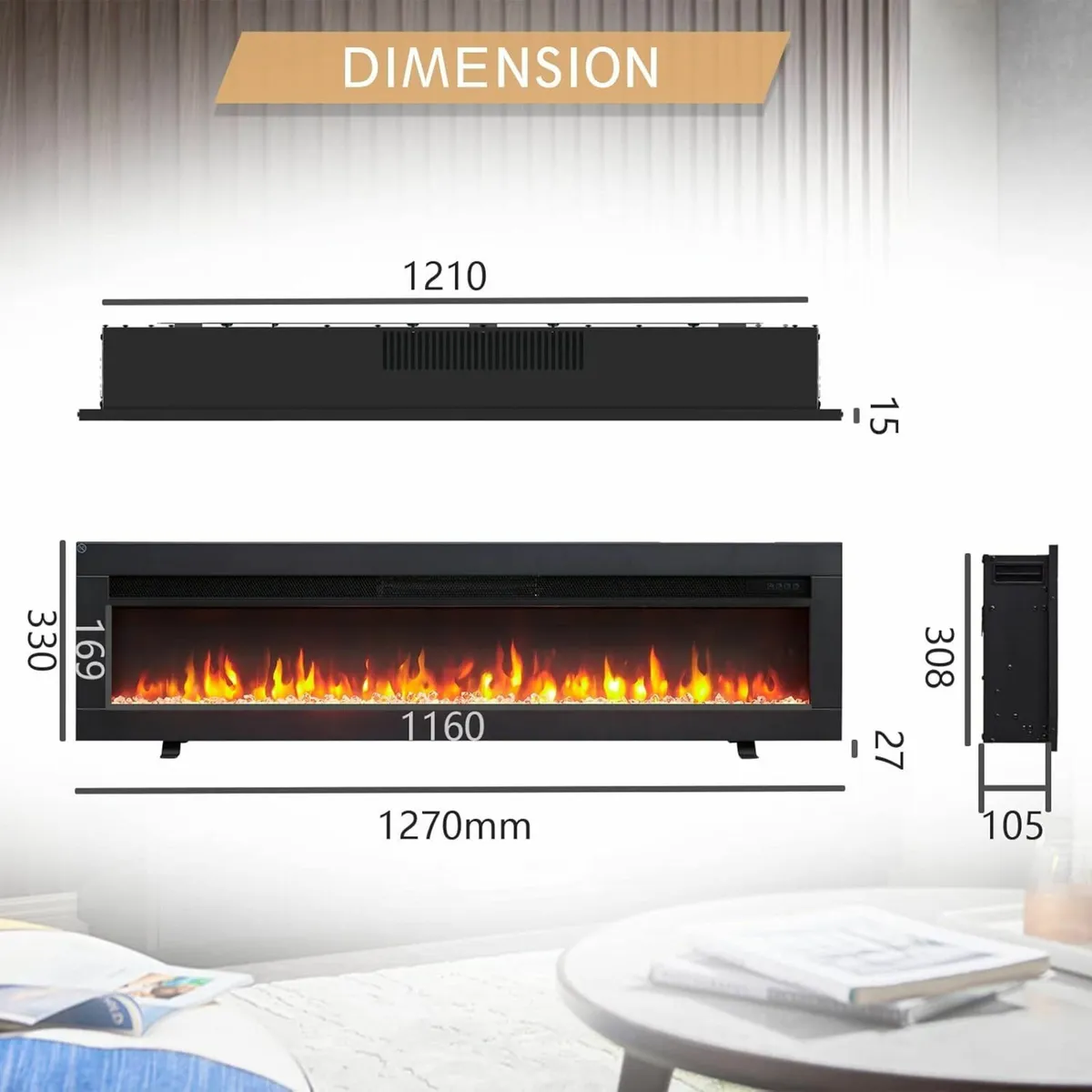 Dilton 50"/127cm 3 in 1 Electric Fireplace Control - Image 2