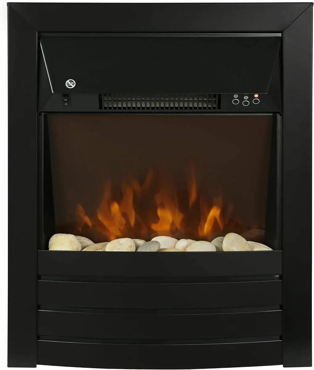2000W Black Electric Inset Fire Stove 2 Settings - Image 1