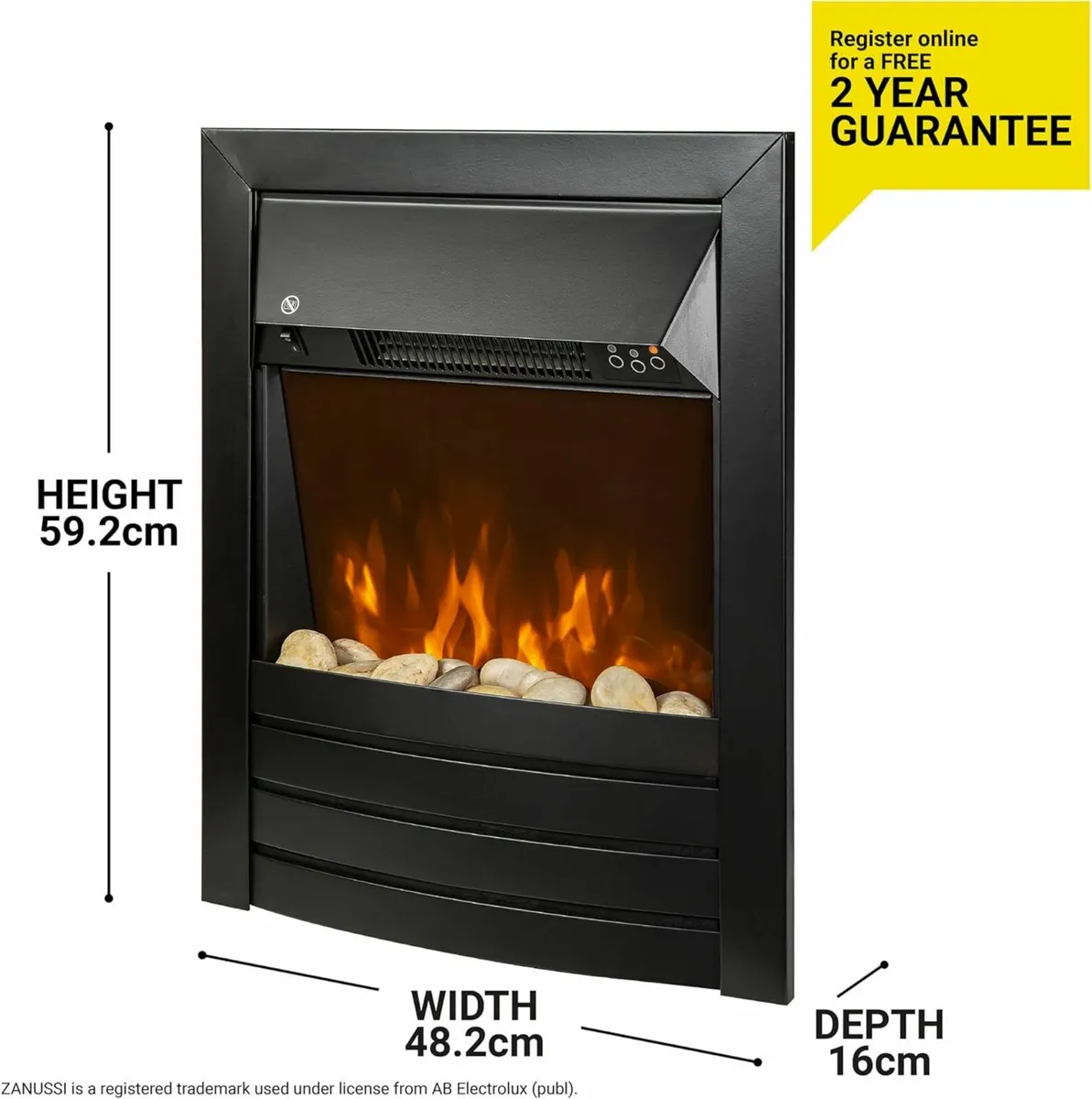 2000W Black Electric Inset Fire Stove 2 Settings - Image 2