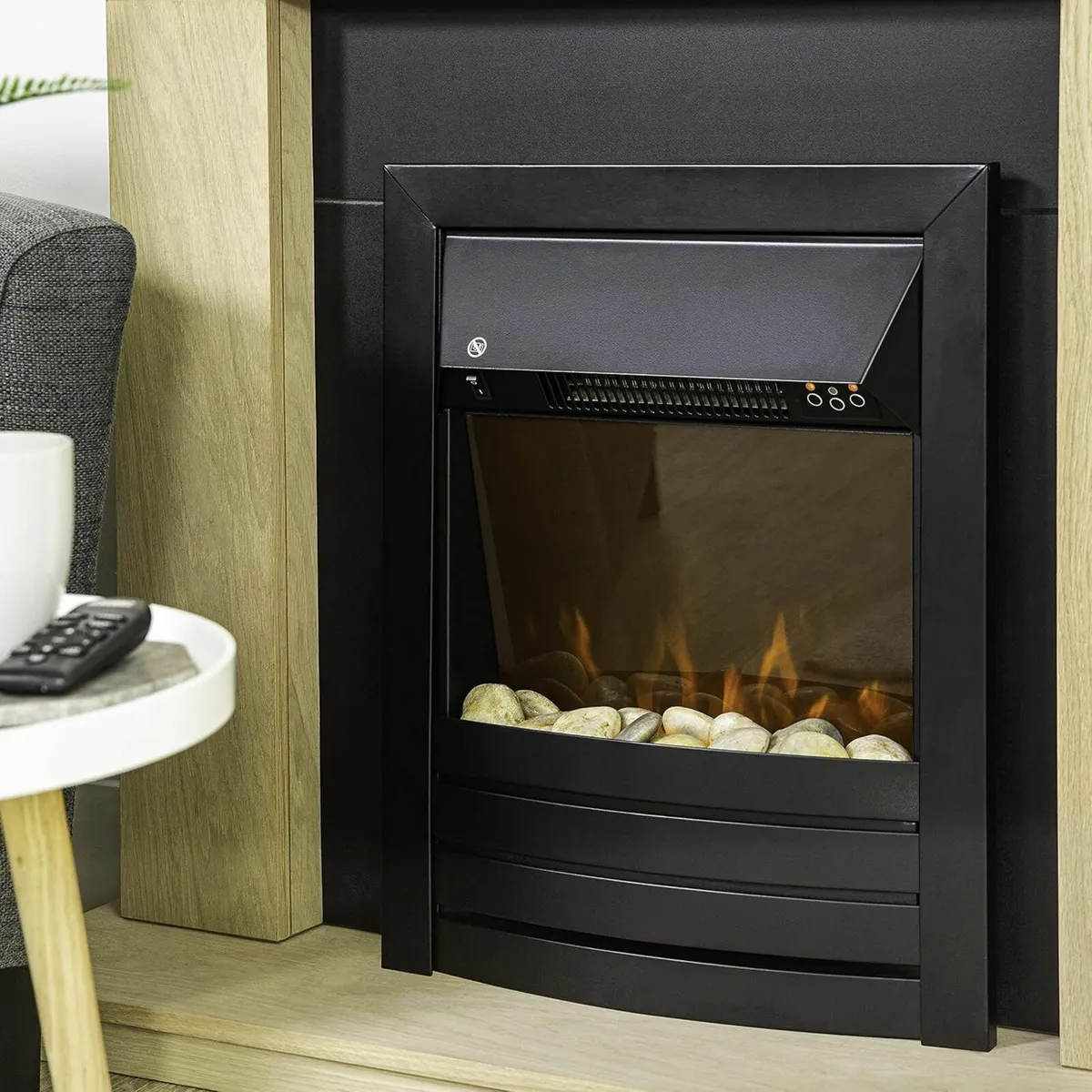 2000W Black Electric Inset Fire Stove 2 Settings - Image 3
