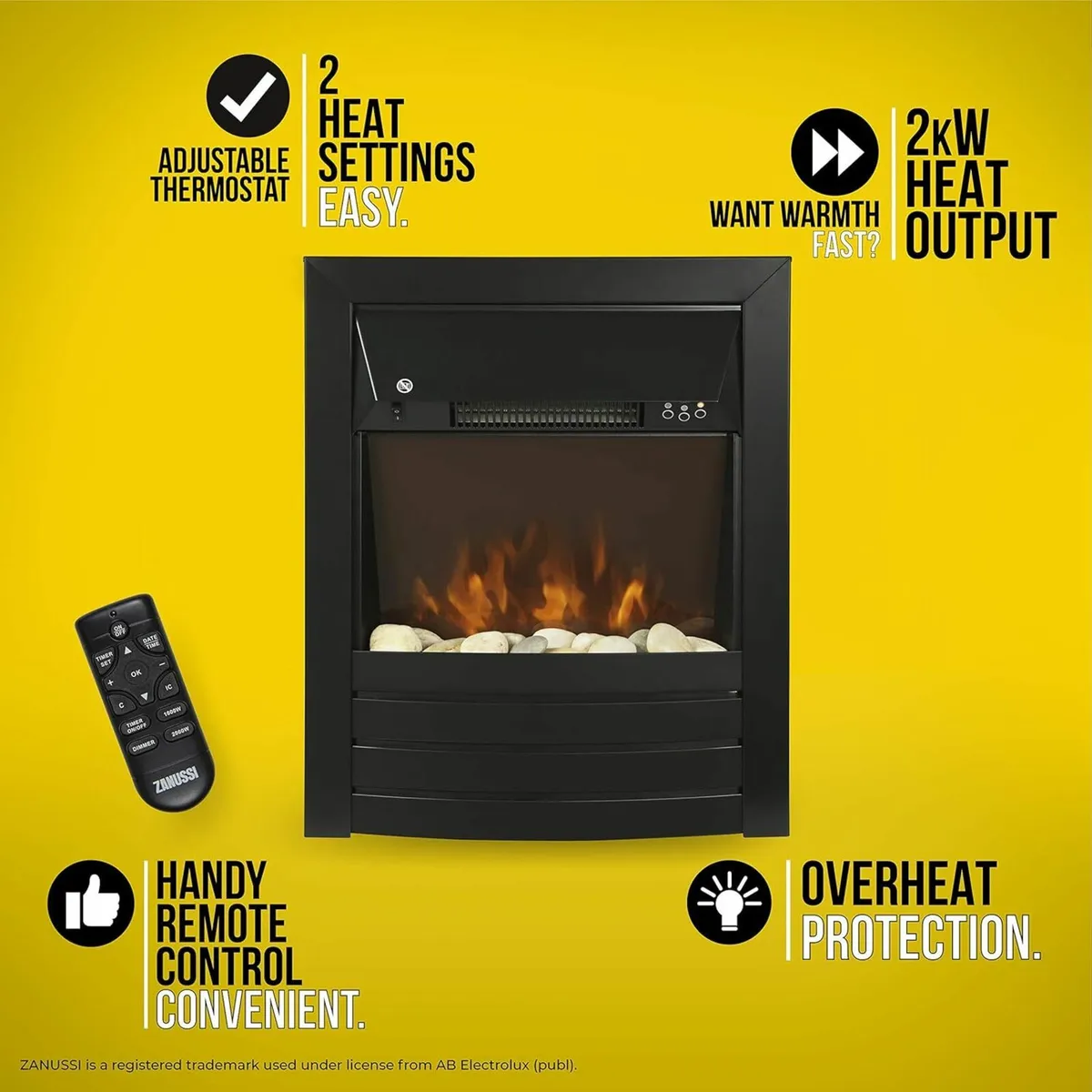 2000W Black Electric Inset Fire Stove 2 Settings - Image 4