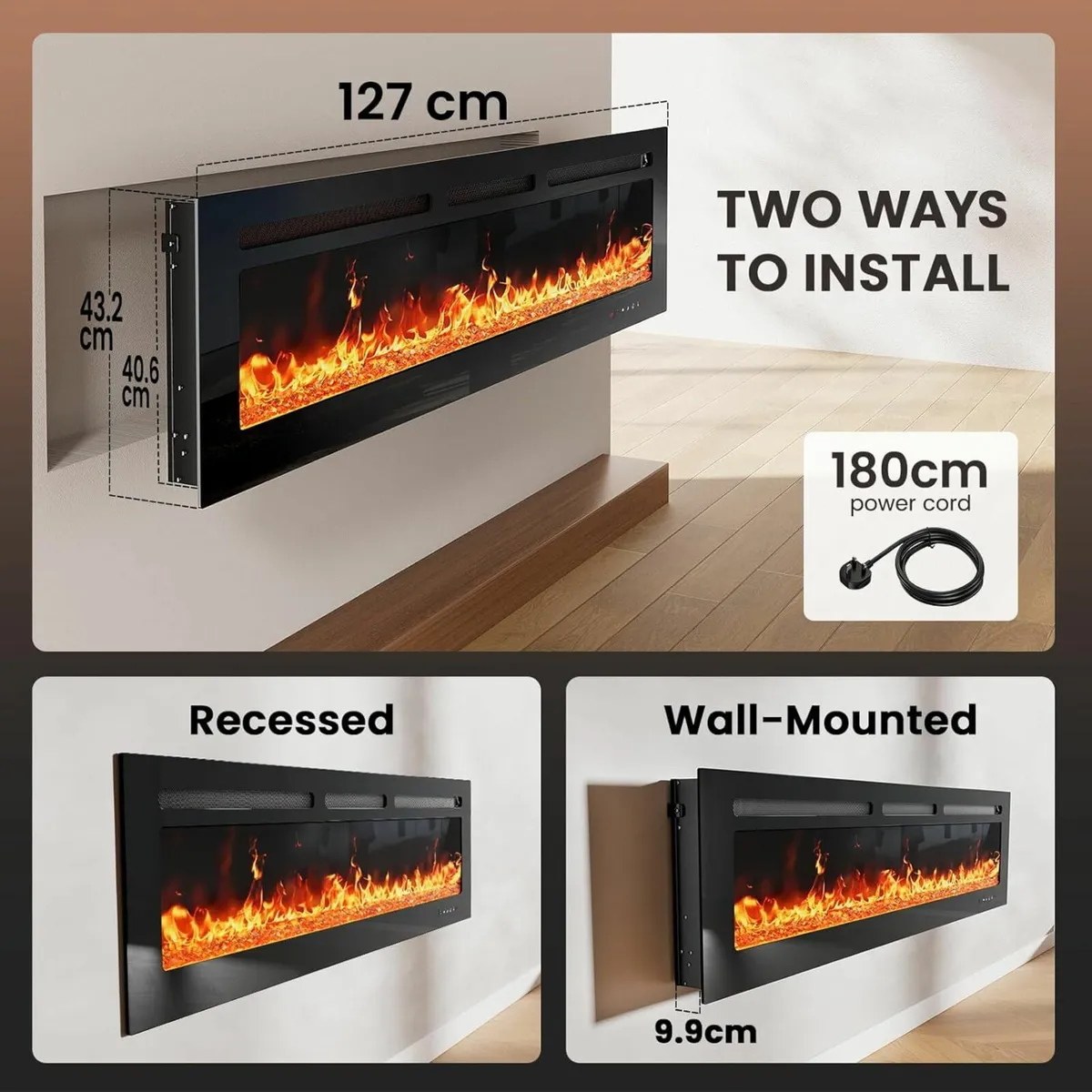 50″/127cm Electric Fireplace Heater 20 Flame Color - Image 4
