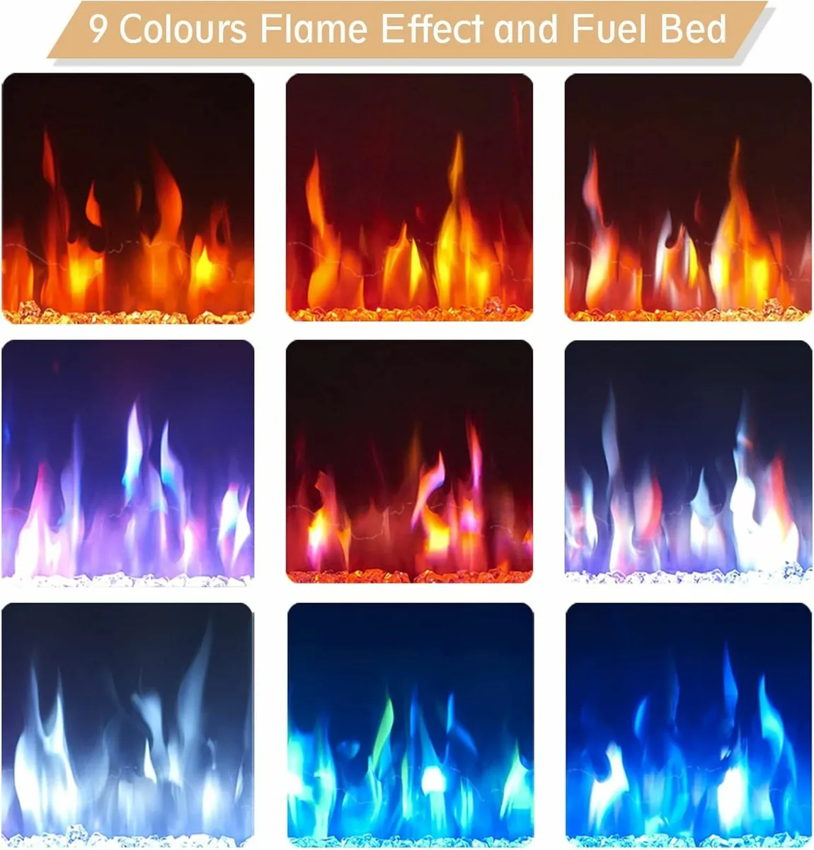 40"/102cm 3 in 1 Electric Fireplace 9 Colour Flame - Image 4