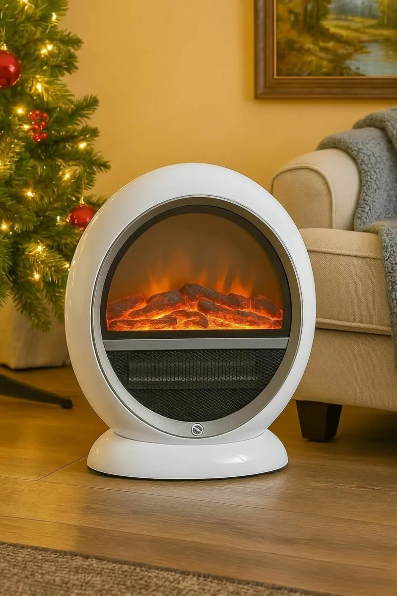 1500W White Free Stand Electric Fireplace Heater - Image 3