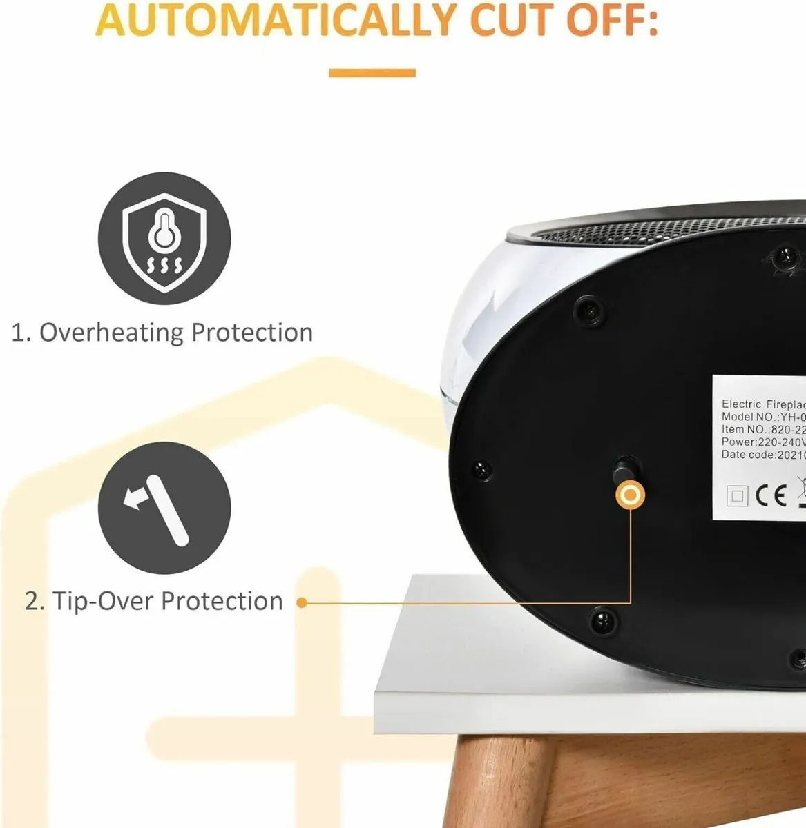 1500W White Free Stand Electric Fireplace Heater - Image 4