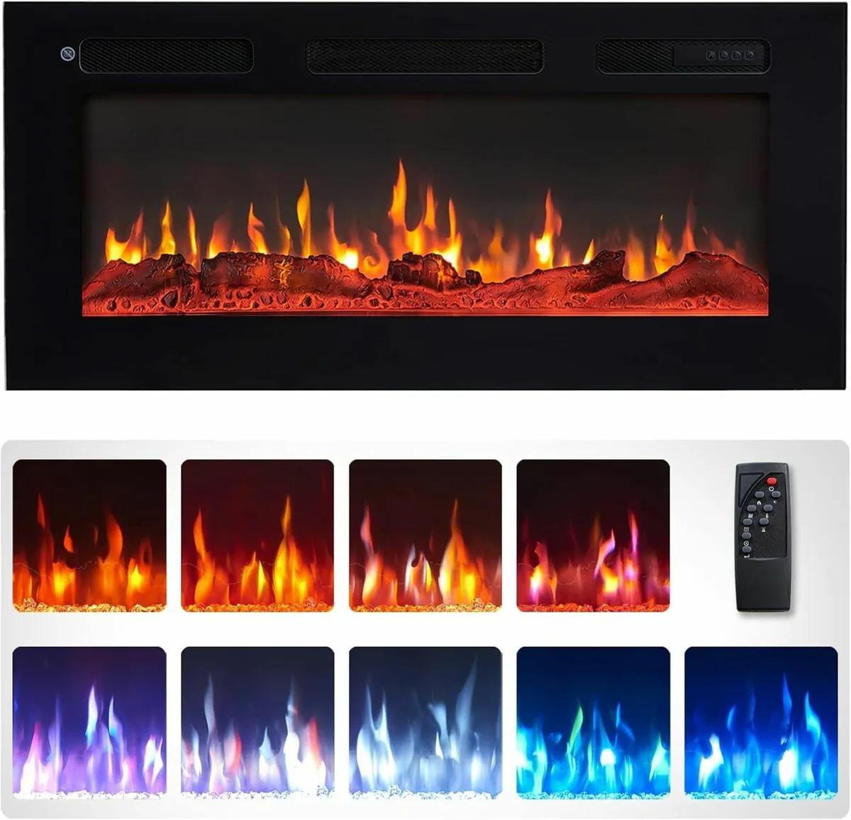 36"/92cm Electric Fireplace Wall Mounted 9 Colour - Image 1