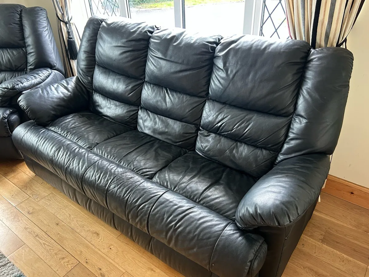 Leather style couch + 2 Recliners - Image 1