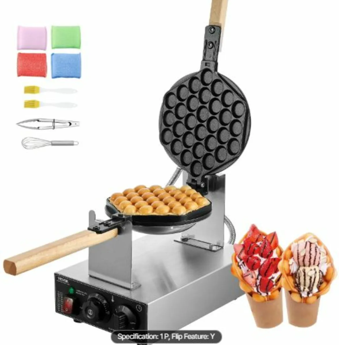 Commercial Bubble Waffle Maker, 1400W Egg Pancake - Image 1