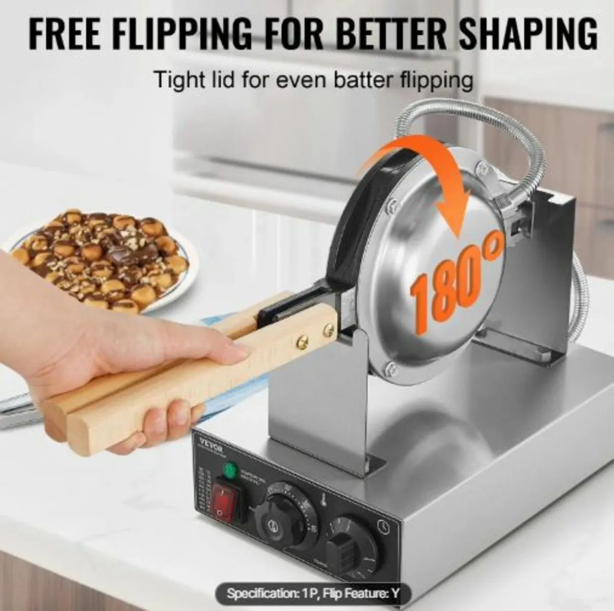 Commercial Bubble Waffle Maker, 1400W Egg Pancake - Image 2