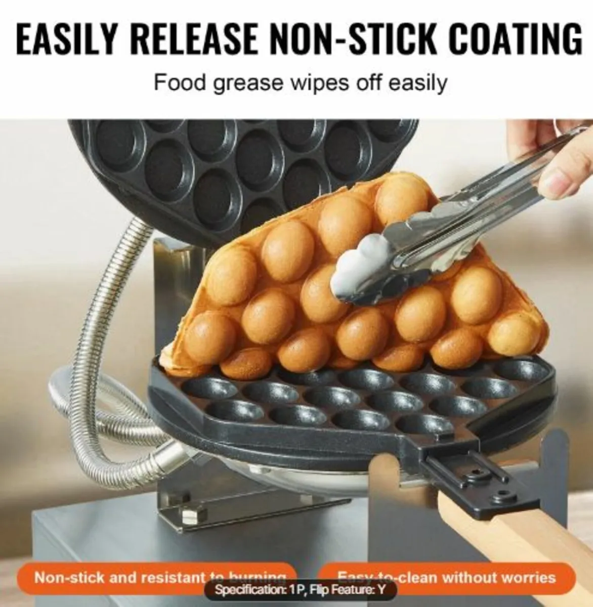 Commercial Bubble Waffle Maker, 1400W Egg Pancake - Image 3