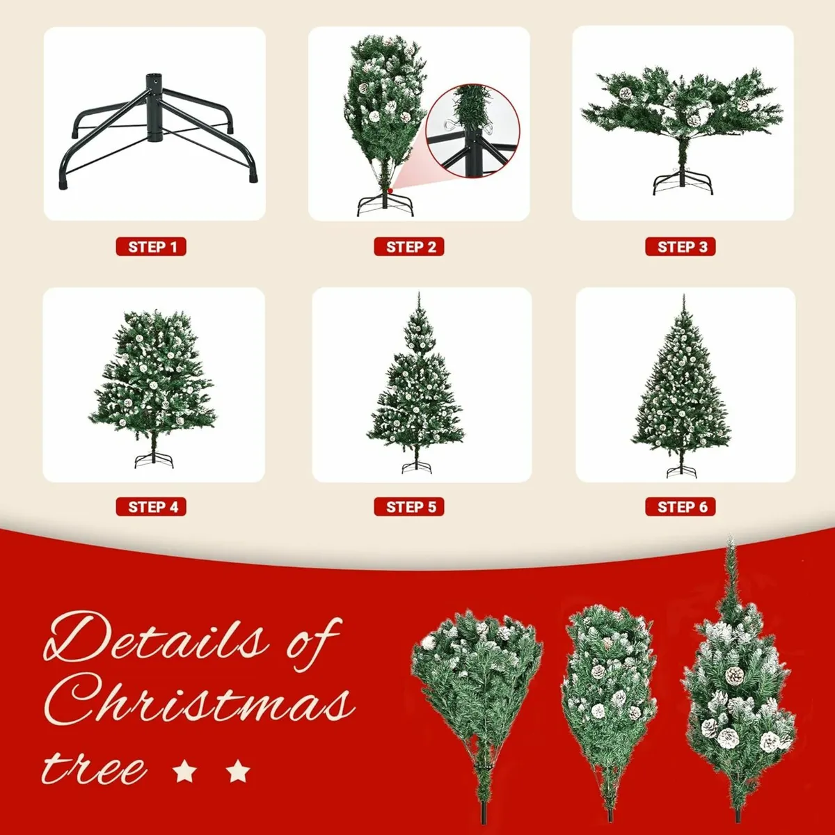 180cm/6ft Fold-Out Artificial Christmas Tree Pine - Image 4