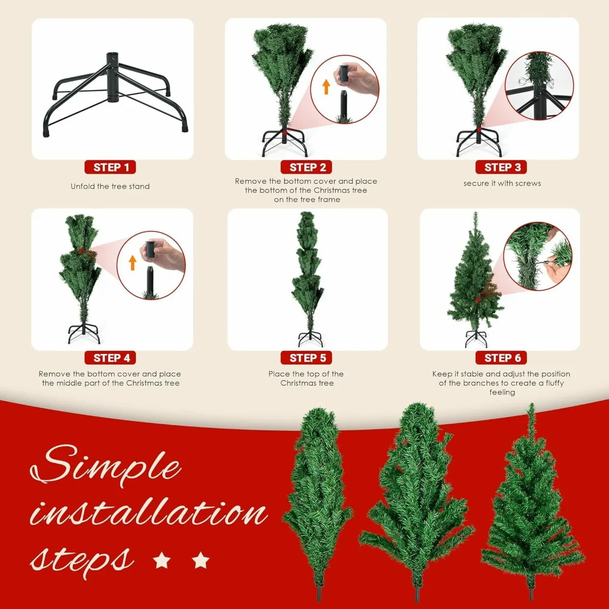 210cm/7ft Fold-Out Artificial Christmas Tree - Image 2