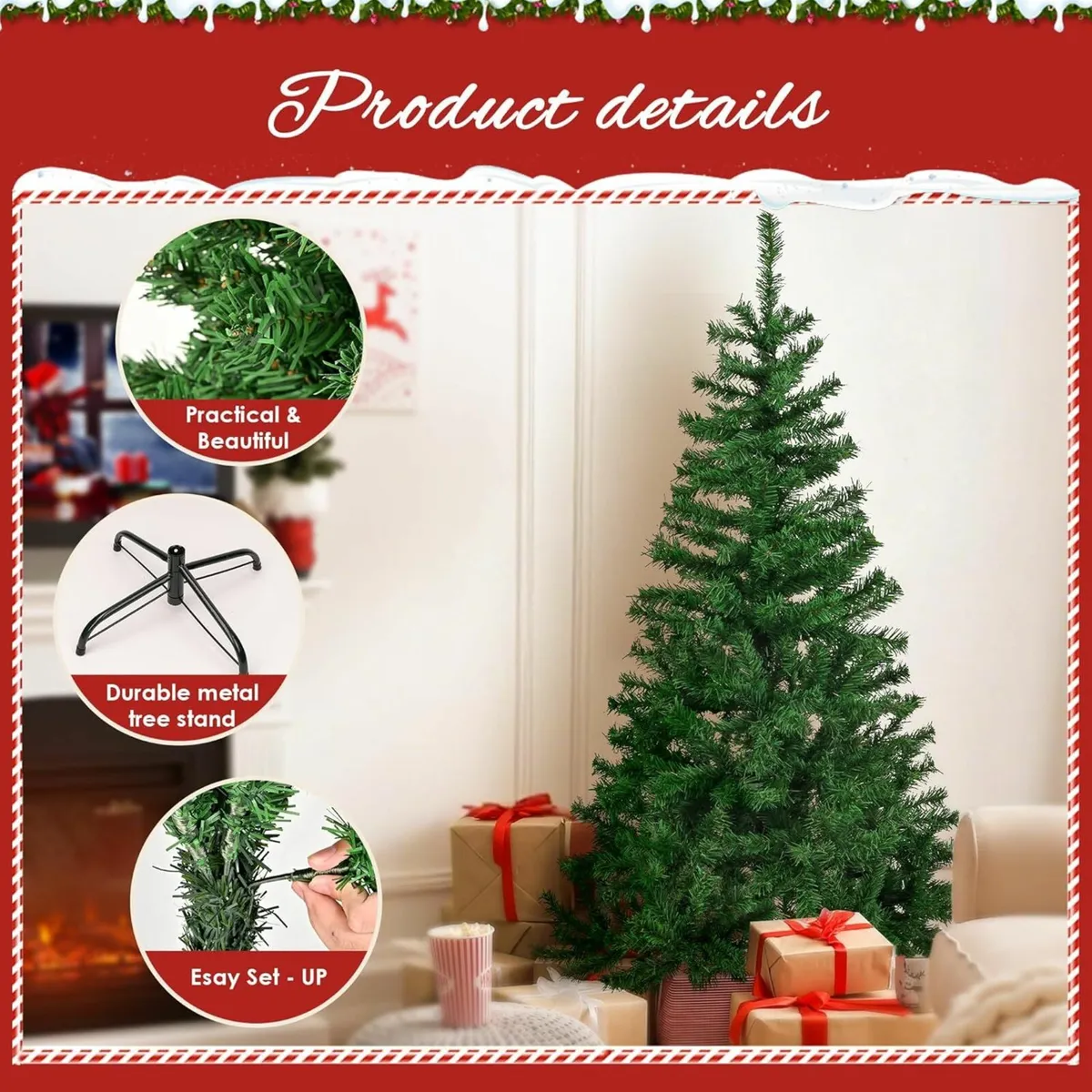 210cm/7ft Fold-Out Artificial Christmas Tree - Image 3