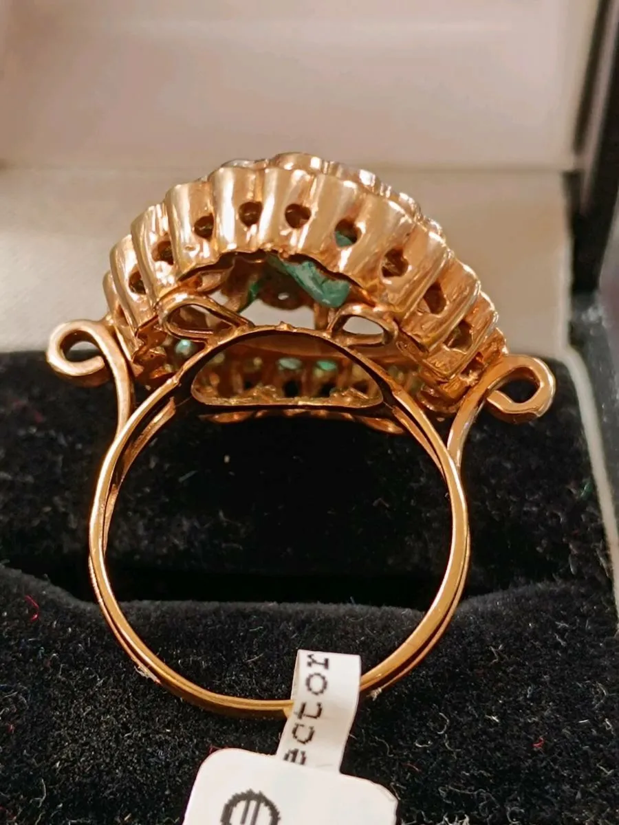 Emerald & Diamond Cluster, 9k Rose Gold Ring - Image 4