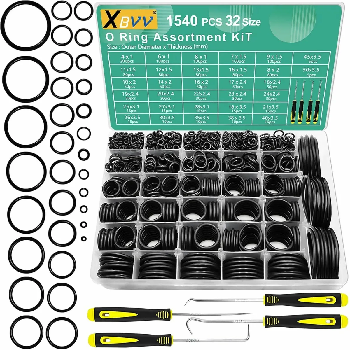 1540 Pcs 32 Size O-Rings Kit Nitrile Rubber O Ring
