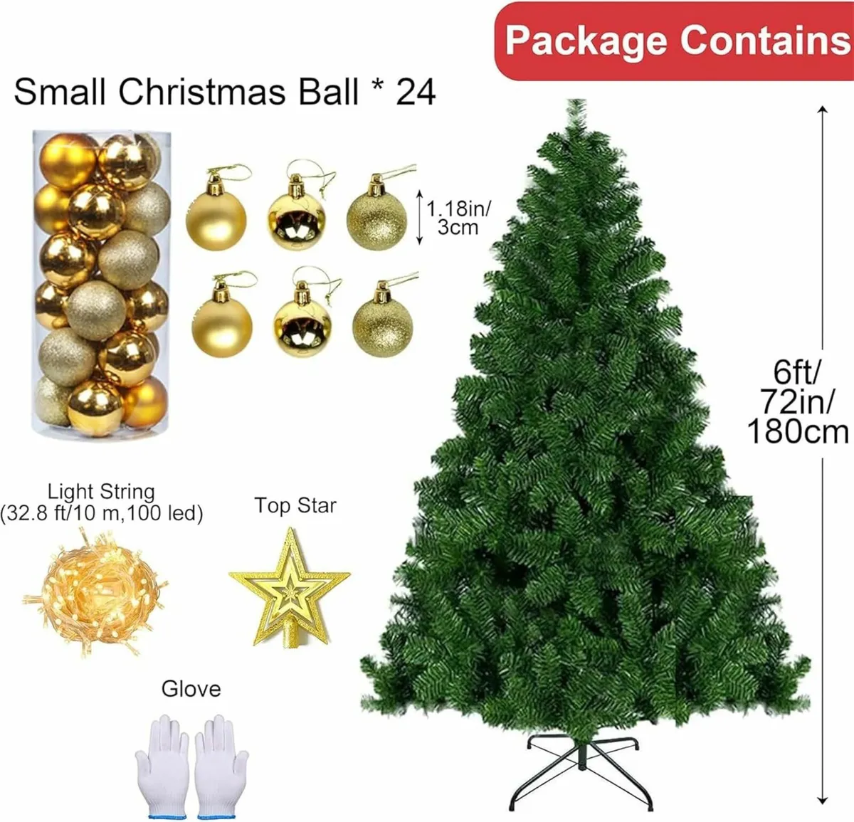 6ft Artificial Christmas Tree 180cm LED Lights - Image 4