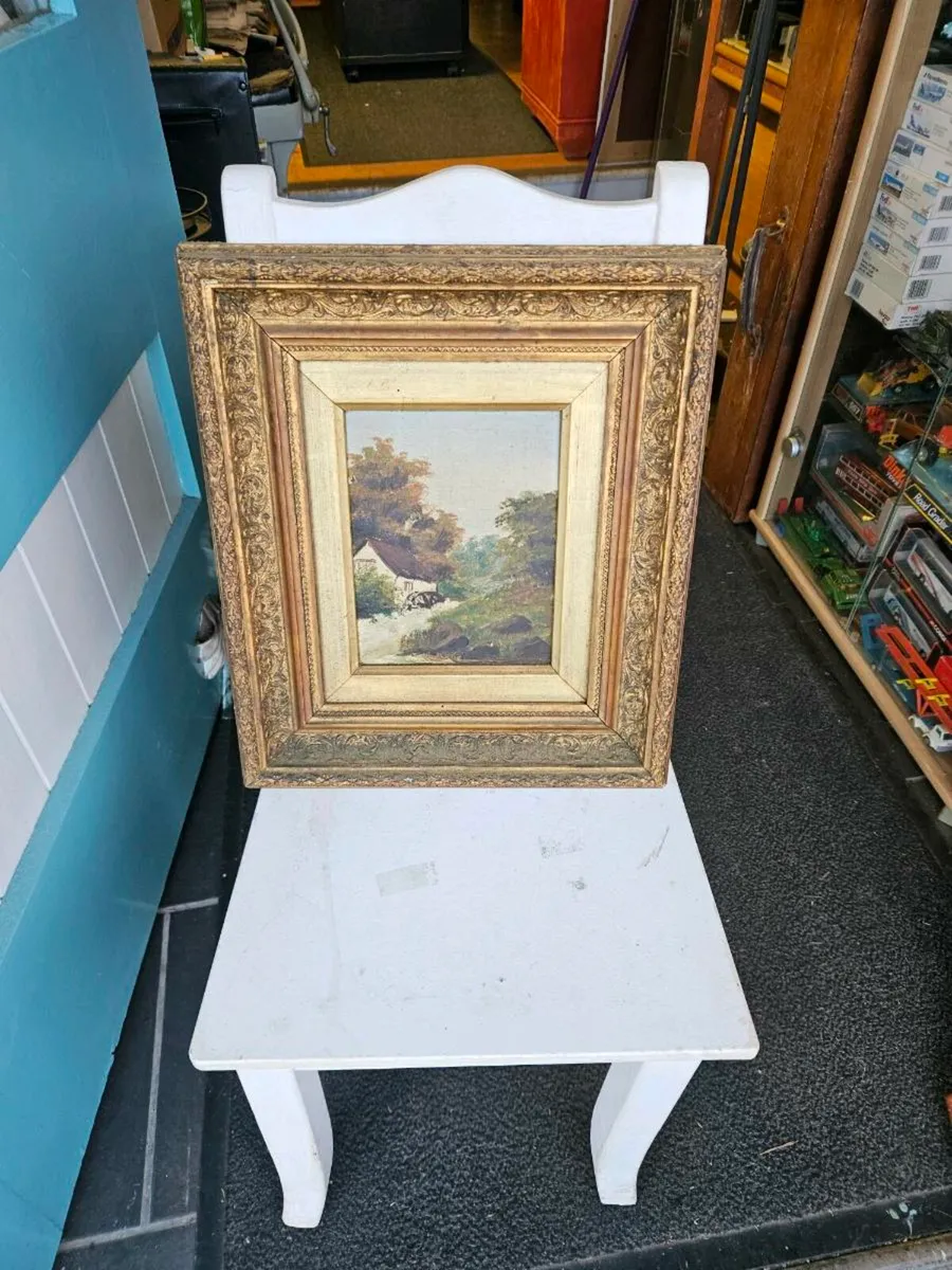 Vintage Antique Picture Oil on Canvas - Image 1