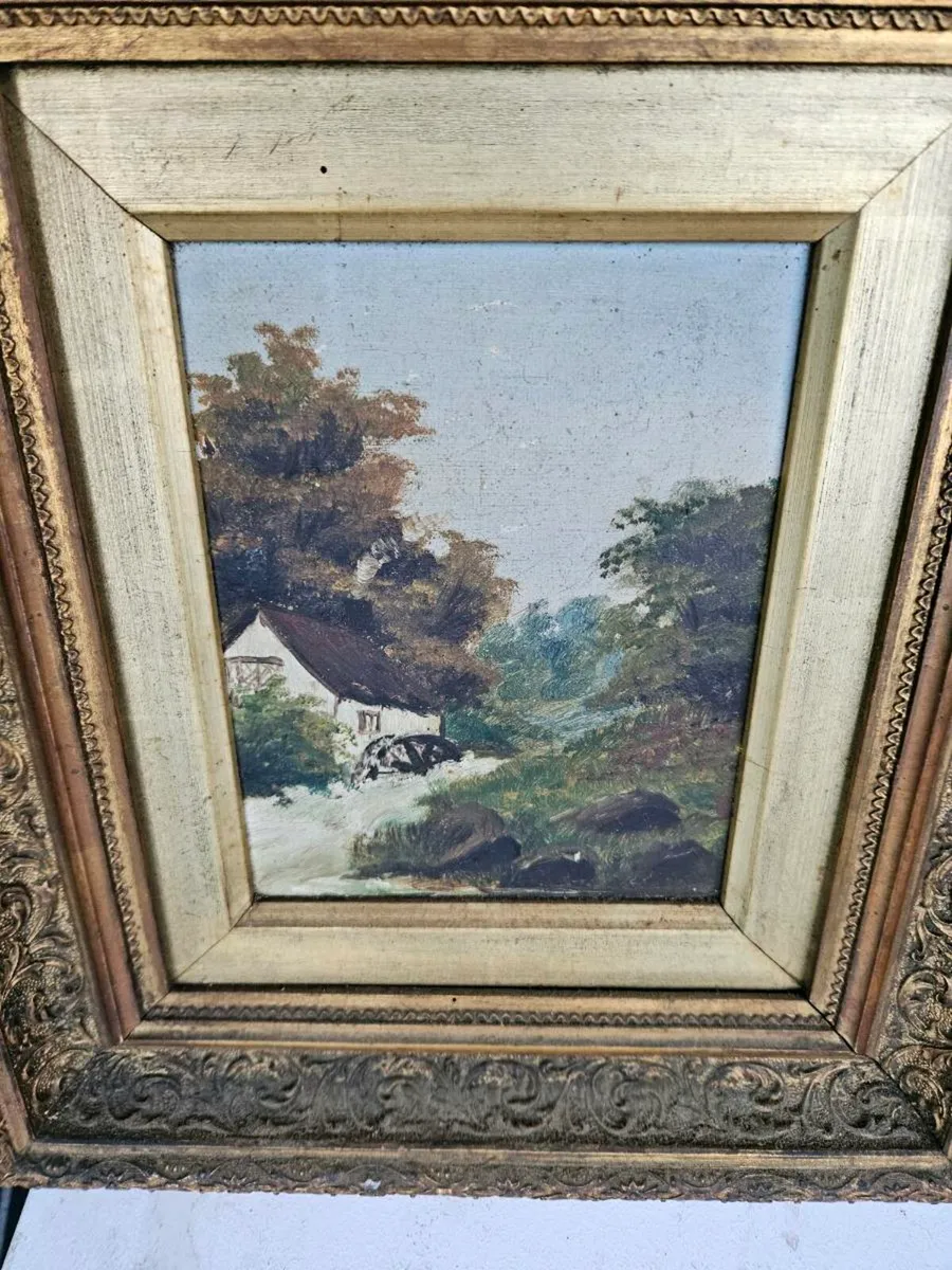 Vintage Antique Picture Oil on Canvas - Image 3