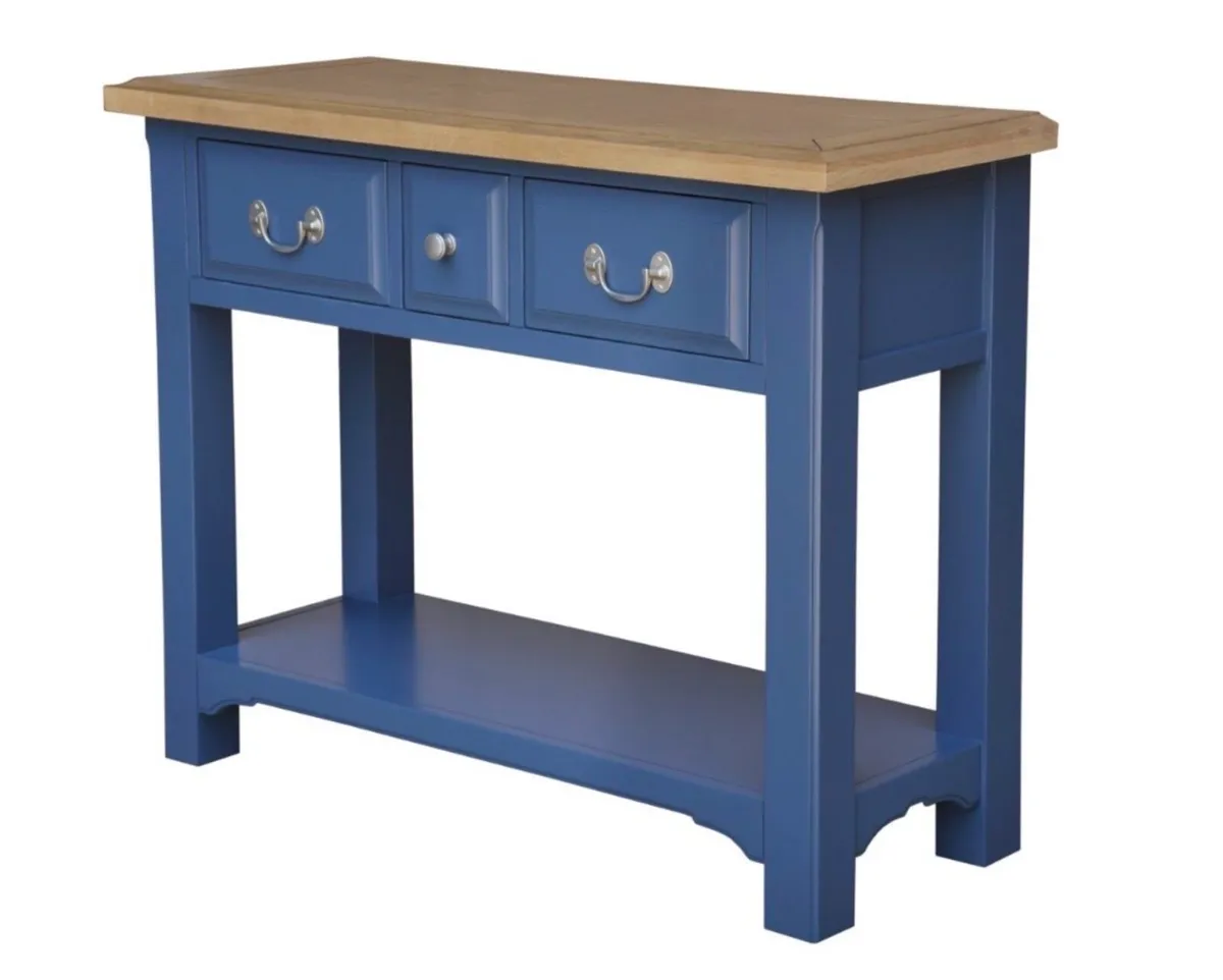 Marine Blue 3 Drawer Console Table, New - Image 2