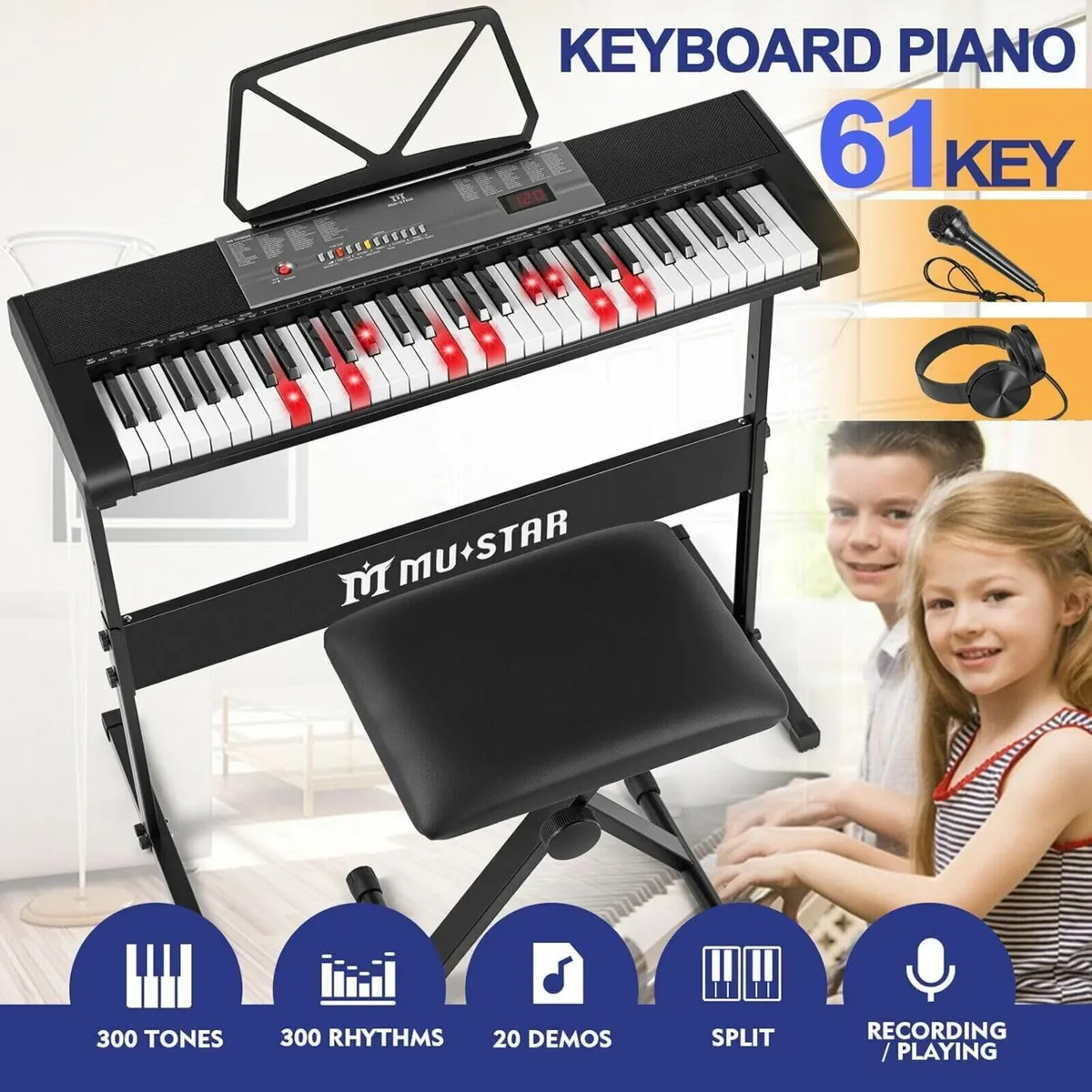 61 Key Electronic Keyboard Piano Lighted up Keys - Image 4