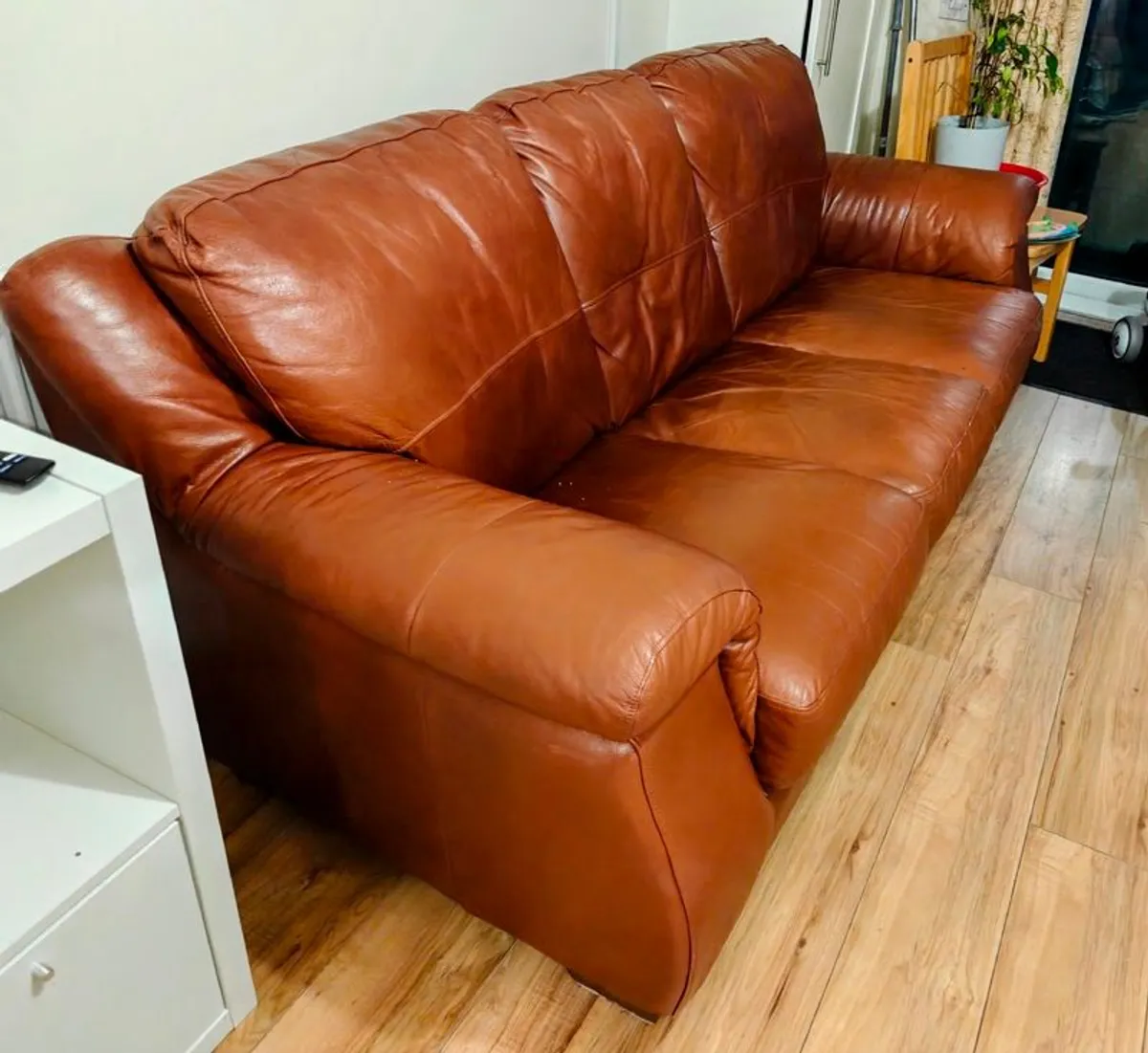 Real Leather 3-Seater Sofa - Brown - Good Condition - Priced to Sell - Image 1