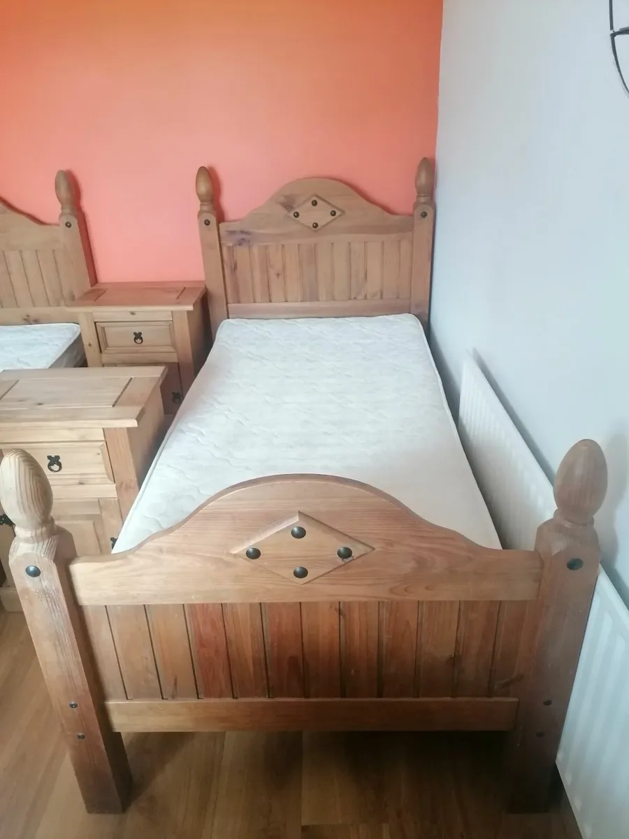 2 x Mexican Pine single beds with lockers - Image 2