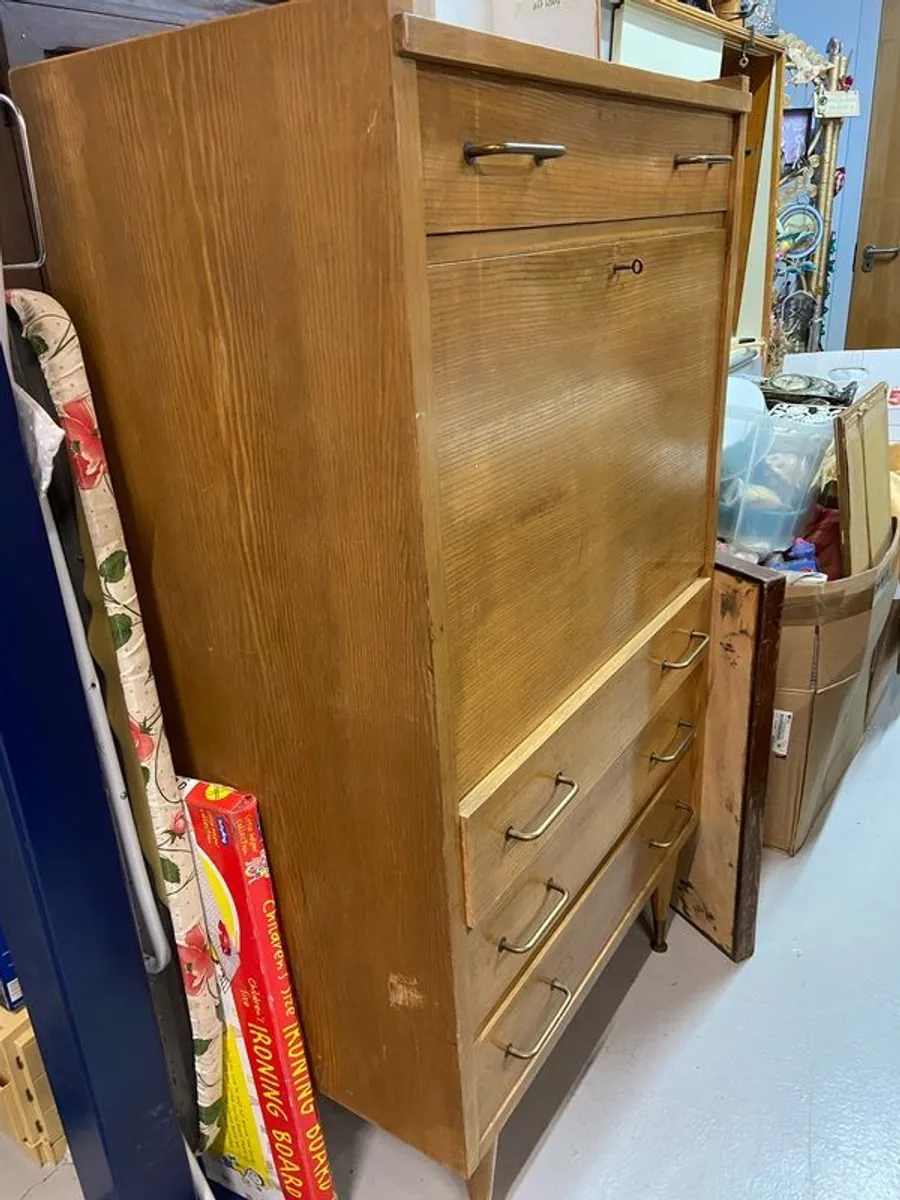 Vintage MCM Secretaire drop down Desk - Image 2
