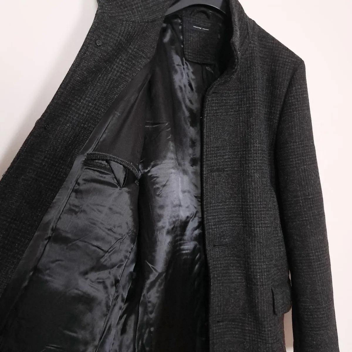 Selected Homme Charcoal Grey Wool Coat Mens Size L - Image 4